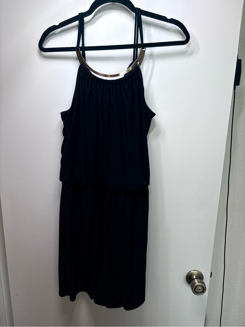Emma & Michele Black Sleeveless Romper with Draped Blouson Top